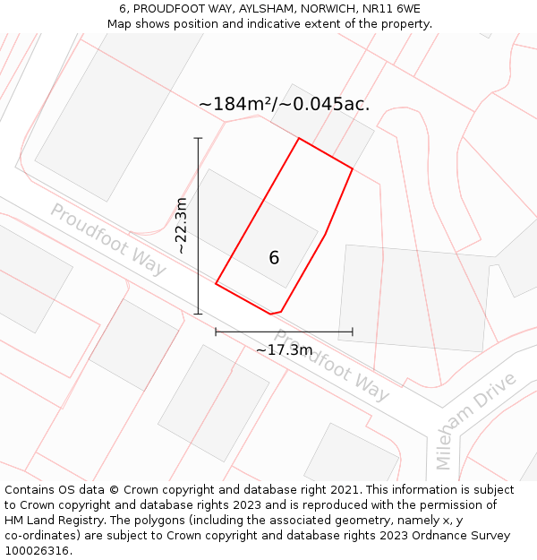 6, PROUDFOOT WAY, AYLSHAM, NORWICH, NR11 6WE: Plot and title map