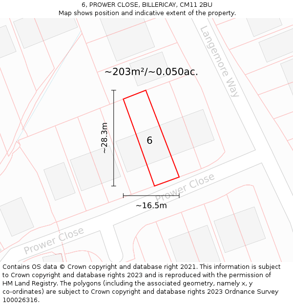 6, PROWER CLOSE, BILLERICAY, CM11 2BU: Plot and title map
