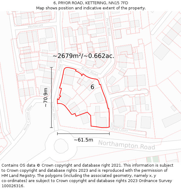 6, PRYOR ROAD, KETTERING, NN15 7FD: Plot and title map