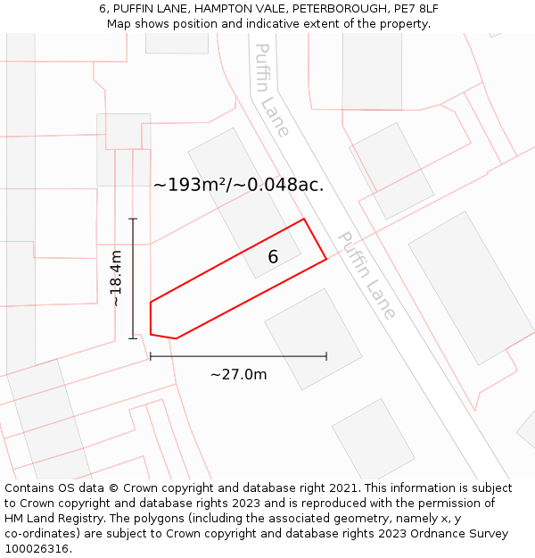 6, PUFFIN LANE, HAMPTON VALE, PETERBOROUGH, PE7 8LF: Plot and title map