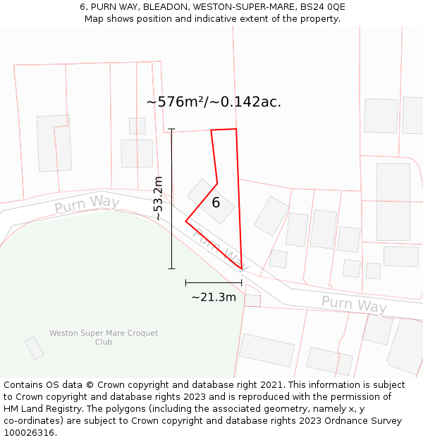6, PURN WAY, BLEADON, WESTON-SUPER-MARE, BS24 0QE: Plot and title map