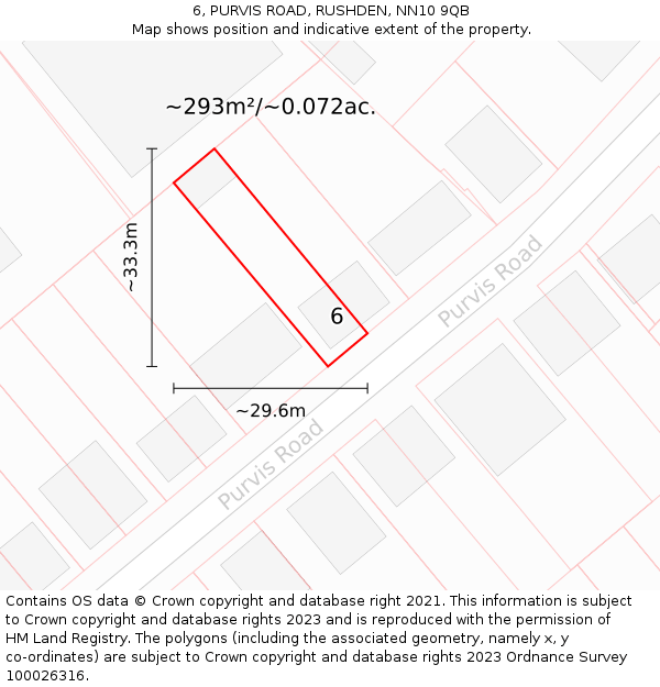 6, PURVIS ROAD, RUSHDEN, NN10 9QB: Plot and title map