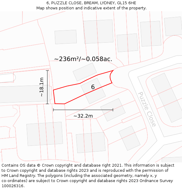 6, PUZZLE CLOSE, BREAM, LYDNEY, GL15 6HE: Plot and title map
