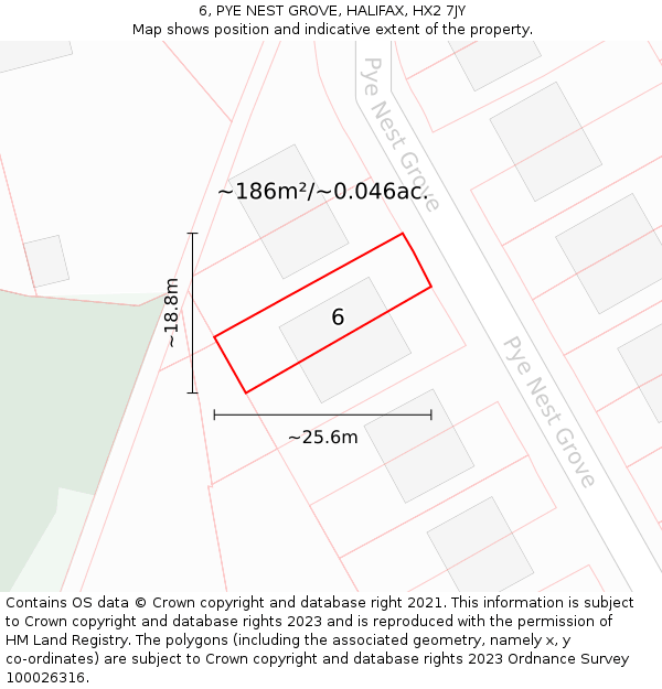 6, PYE NEST GROVE, HALIFAX, HX2 7JY: Plot and title map