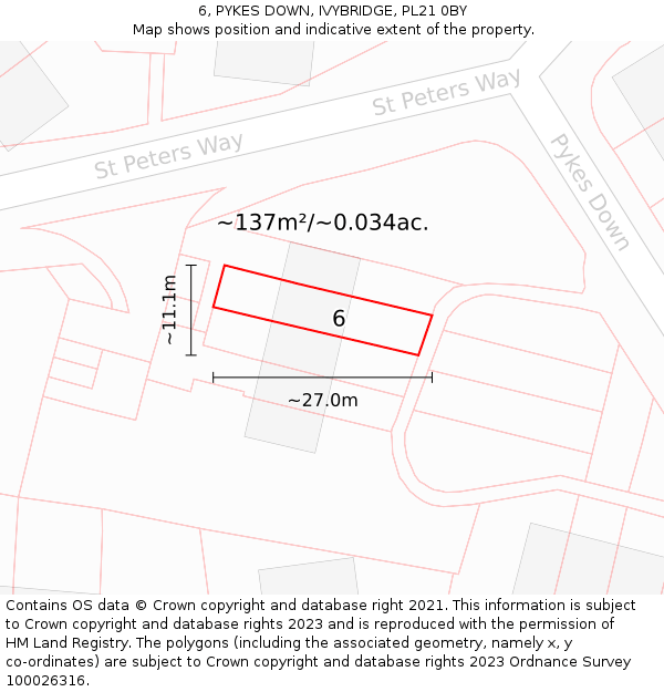 6, PYKES DOWN, IVYBRIDGE, PL21 0BY: Plot and title map