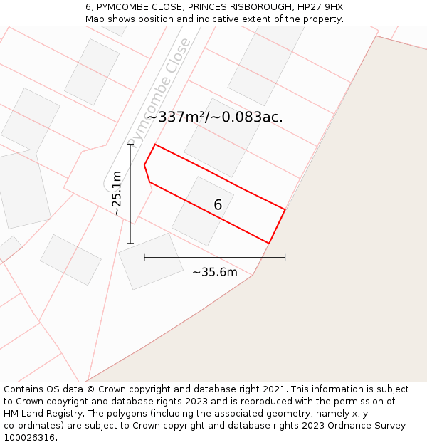 6, PYMCOMBE CLOSE, PRINCES RISBOROUGH, HP27 9HX: Plot and title map