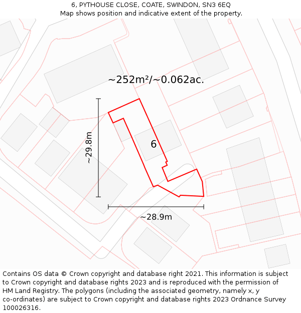 6, PYTHOUSE CLOSE, COATE, SWINDON, SN3 6EQ: Plot and title map