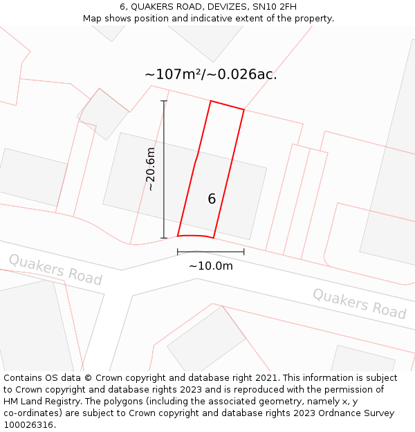6, QUAKERS ROAD, DEVIZES, SN10 2FH: Plot and title map