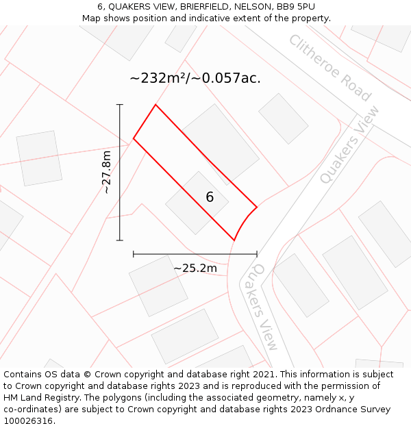 6, QUAKERS VIEW, BRIERFIELD, NELSON, BB9 5PU: Plot and title map
