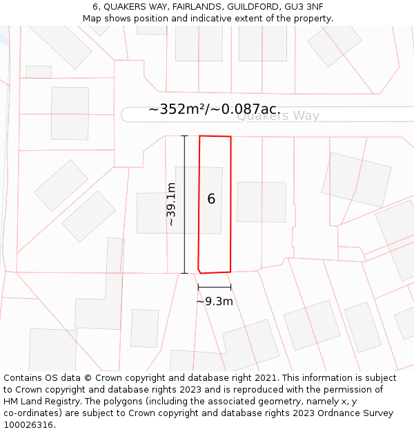 6, QUAKERS WAY, FAIRLANDS, GUILDFORD, GU3 3NF: Plot and title map