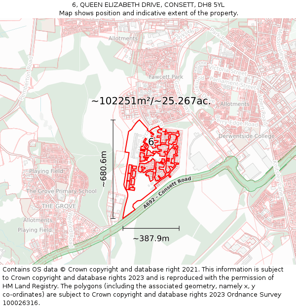 6, QUEEN ELIZABETH DRIVE, CONSETT, DH8 5YL: Plot and title map