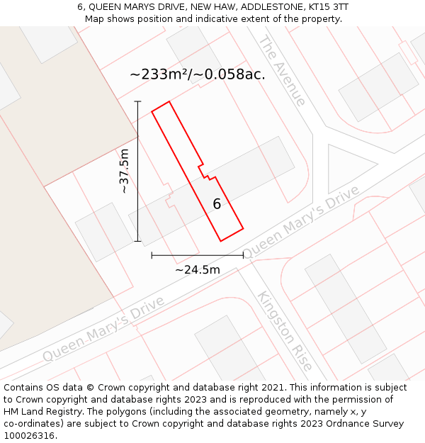 6, QUEEN MARYS DRIVE, NEW HAW, ADDLESTONE, KT15 3TT: Plot and title map