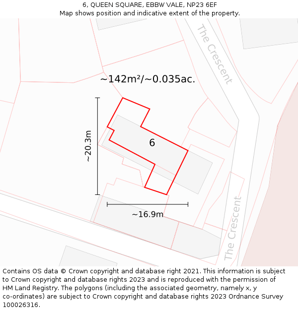 6, QUEEN SQUARE, EBBW VALE, NP23 6EF: Plot and title map