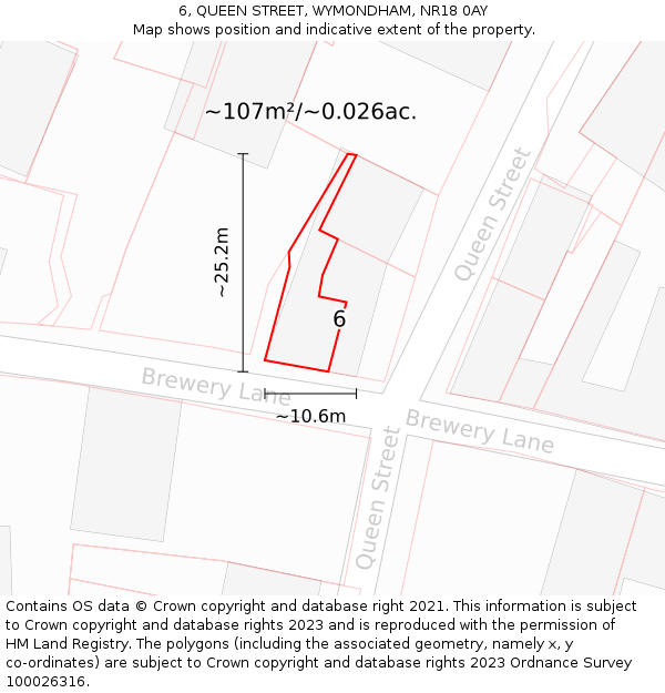 6, QUEEN STREET, WYMONDHAM, NR18 0AY: Plot and title map