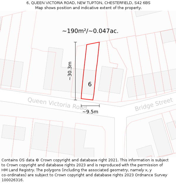 6, QUEEN VICTORIA ROAD, NEW TUPTON, CHESTERFIELD, S42 6BS: Plot and title map