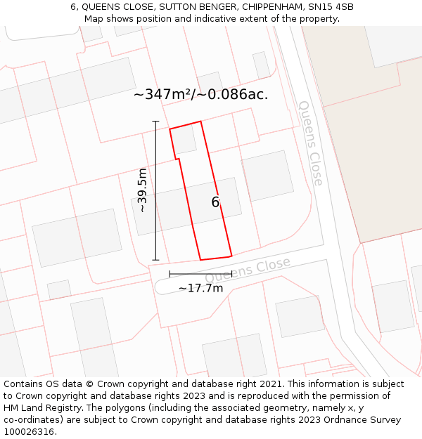 6, QUEENS CLOSE, SUTTON BENGER, CHIPPENHAM, SN15 4SB: Plot and title map