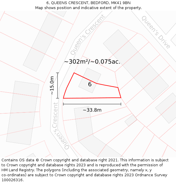 6, QUEENS CRESCENT, BEDFORD, MK41 9BN: Plot and title map