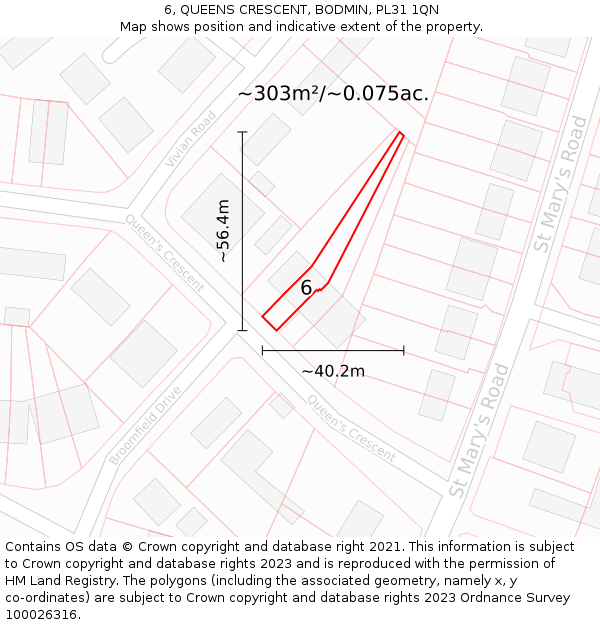 6, QUEENS CRESCENT, BODMIN, PL31 1QN: Plot and title map