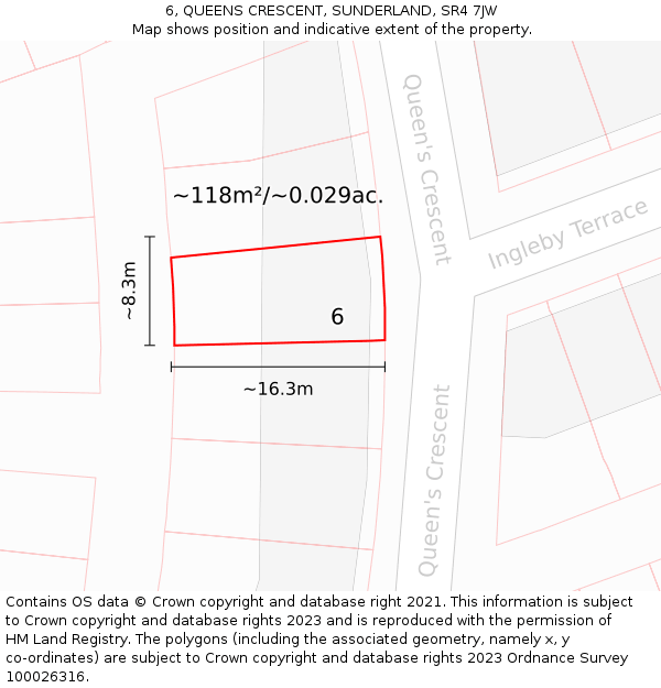 6, QUEENS CRESCENT, SUNDERLAND, SR4 7JW: Plot and title map