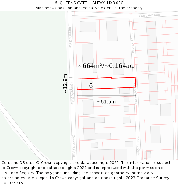 6, QUEENS GATE, HALIFAX, HX3 0EQ: Plot and title map