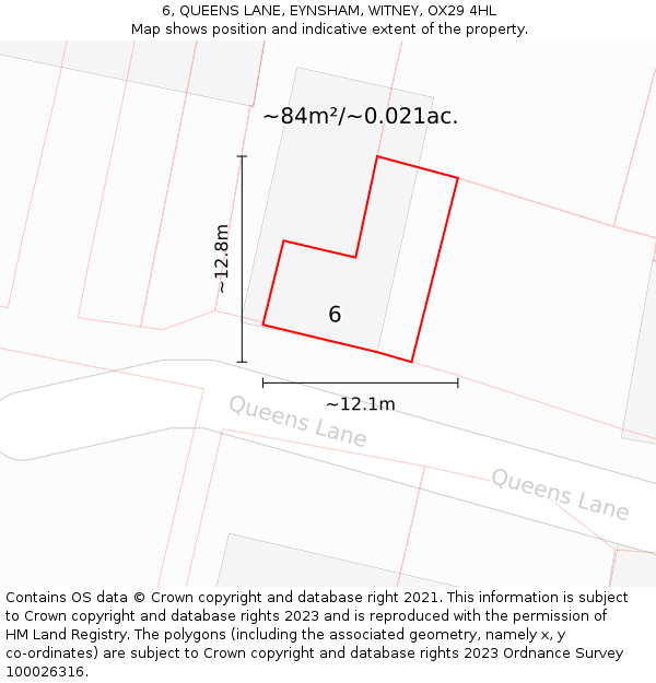 6, QUEENS LANE, EYNSHAM, WITNEY, OX29 4HL: Plot and title map