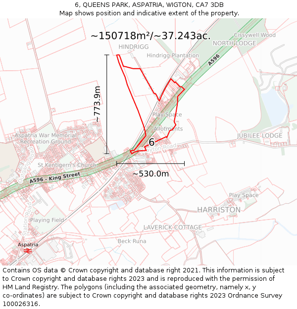 6, QUEENS PARK, ASPATRIA, WIGTON, CA7 3DB: Plot and title map