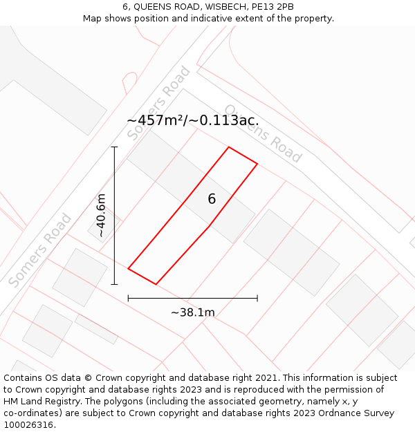 6, QUEENS ROAD, WISBECH, PE13 2PB: Plot and title map