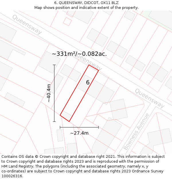 6, QUEENSWAY, DIDCOT, OX11 8LZ: Plot and title map