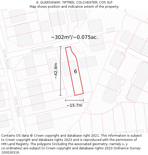 6, QUEENSWAY, TIPTREE, COLCHESTER, CO5 0LP: Plot and title map