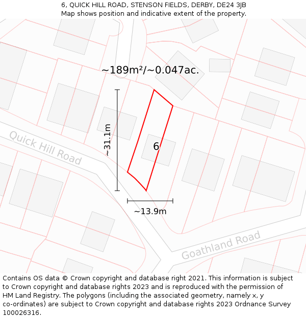 6, QUICK HILL ROAD, STENSON FIELDS, DERBY, DE24 3JB: Plot and title map