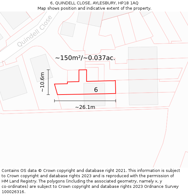 6, QUINDELL CLOSE, AYLESBURY, HP18 1AQ: Plot and title map