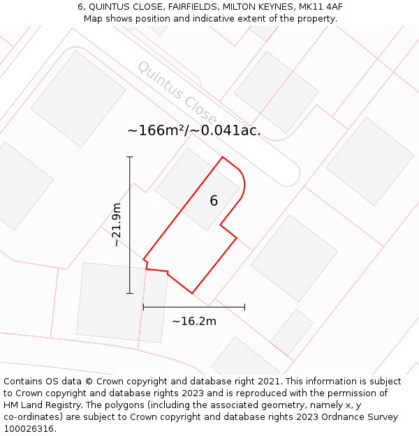 6, QUINTUS CLOSE, FAIRFIELDS, MILTON KEYNES, MK11 4AF: Plot and title map