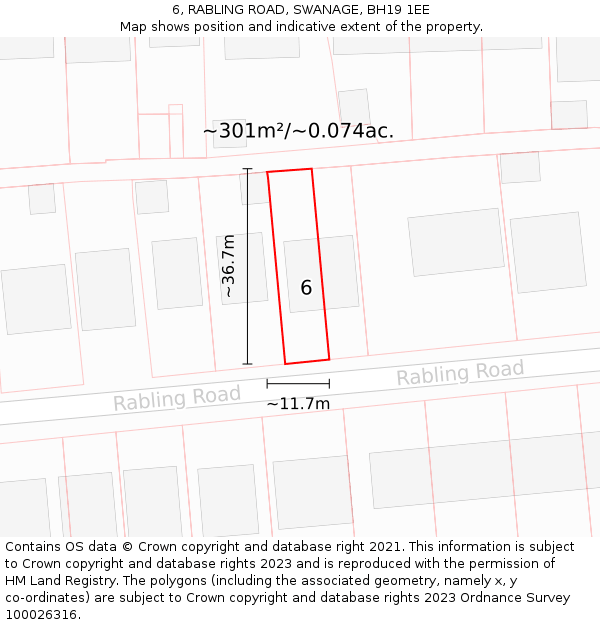 6, RABLING ROAD, SWANAGE, BH19 1EE: Plot and title map