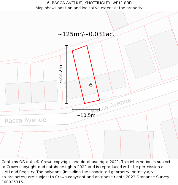 6, RACCA AVENUE, KNOTTINGLEY, WF11 8BB: Plot and title map