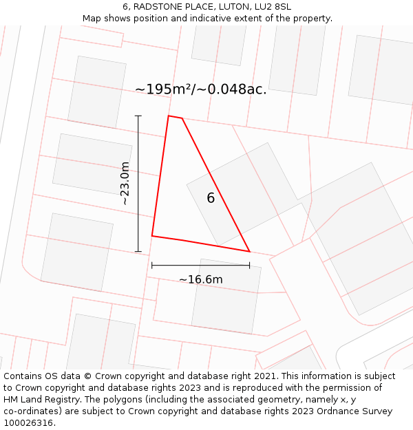 6, RADSTONE PLACE, LUTON, LU2 8SL: Plot and title map