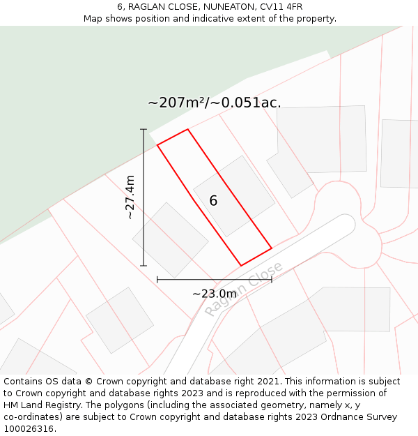 6, RAGLAN CLOSE, NUNEATON, CV11 4FR: Plot and title map