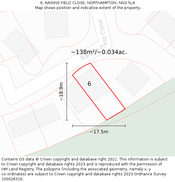 6, RAISINS FIELD CLOSE, NORTHAMPTON, NN3 5LA: Plot and title map