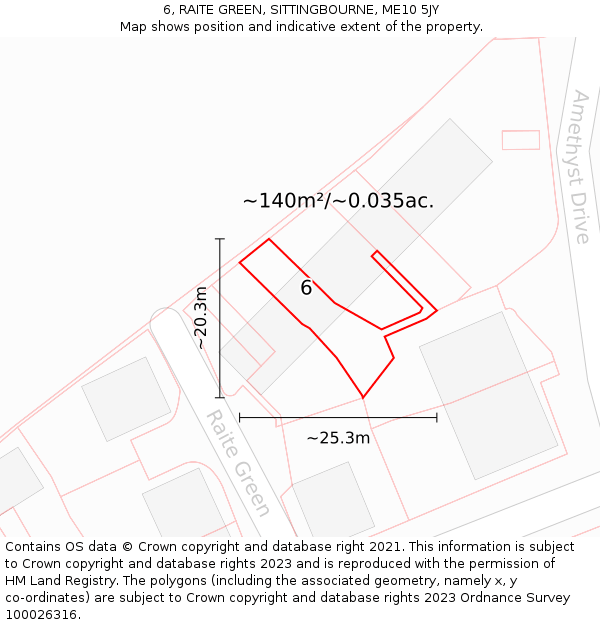 6, RAITE GREEN, SITTINGBOURNE, ME10 5JY: Plot and title map