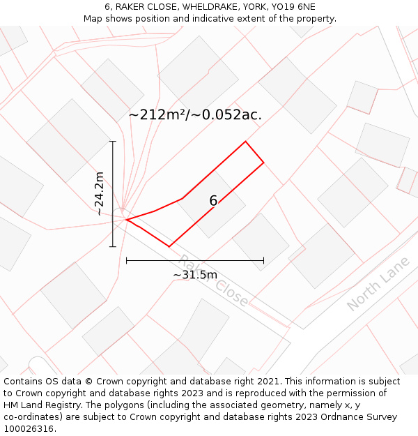 6, RAKER CLOSE, WHELDRAKE, YORK, YO19 6NE: Plot and title map
