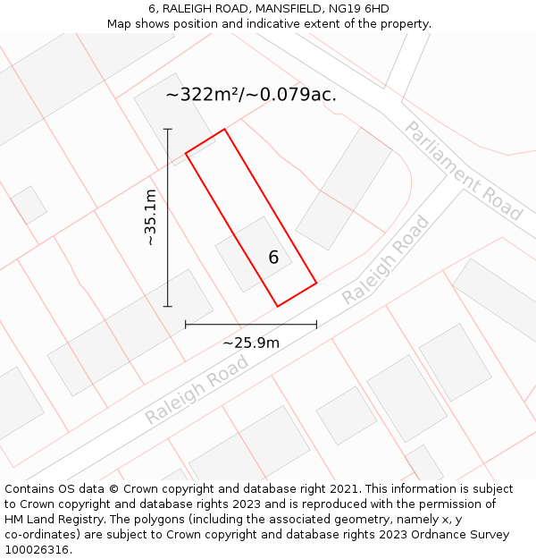 6, RALEIGH ROAD, MANSFIELD, NG19 6HD: Plot and title map