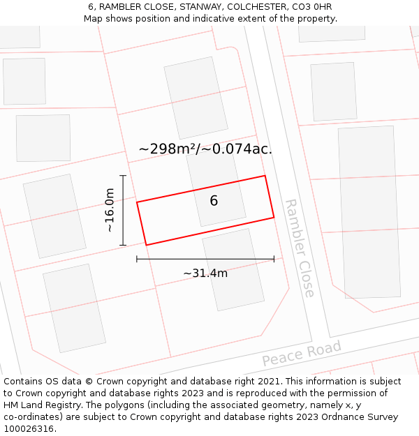 6, RAMBLER CLOSE, STANWAY, COLCHESTER, CO3 0HR: Plot and title map