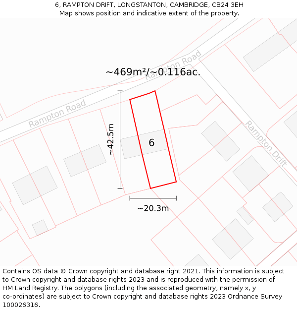6, RAMPTON DRIFT, LONGSTANTON, CAMBRIDGE, CB24 3EH: Plot and title map
