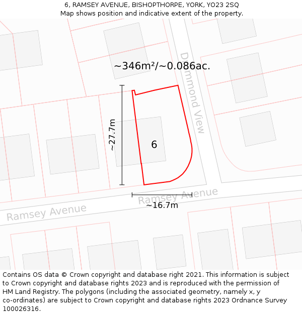 6, RAMSEY AVENUE, BISHOPTHORPE, YORK, YO23 2SQ: Plot and title map