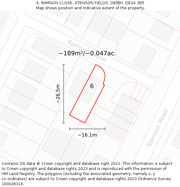 6, RAMSON CLOSE, STENSON FIELDS, DERBY, DE24 3ER: Plot and title map