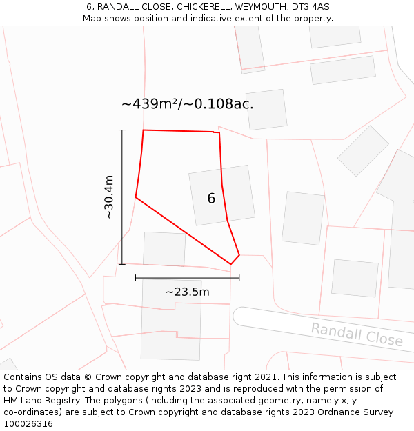 6, RANDALL CLOSE, CHICKERELL, WEYMOUTH, DT3 4AS: Plot and title map