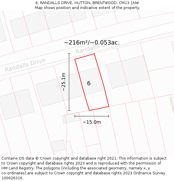 6, RANDALLS DRIVE, HUTTON, BRENTWOOD, CM13 1NW: Plot and title map
