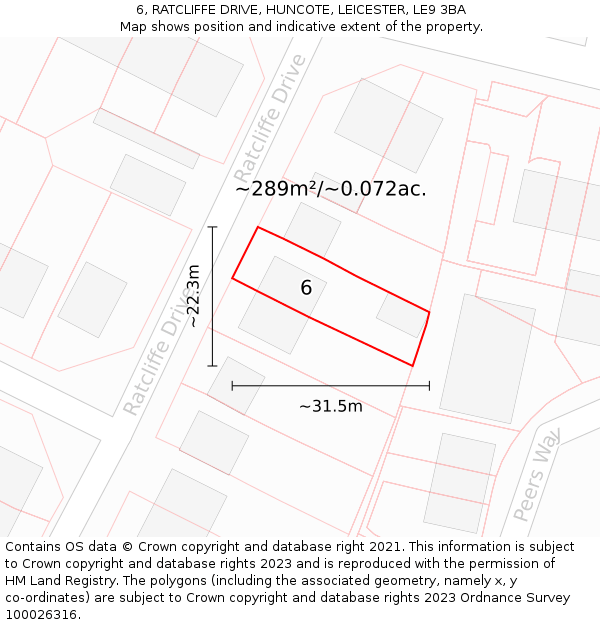 6, RATCLIFFE DRIVE, HUNCOTE, LEICESTER, LE9 3BA: Plot and title map