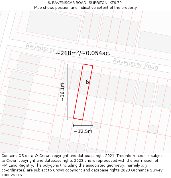 6, RAVENSCAR ROAD, SURBITON, KT6 7PL: Plot and title map