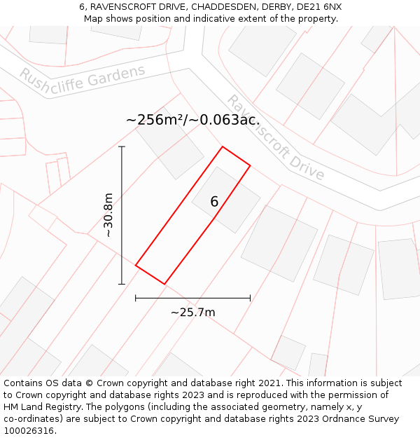 6, RAVENSCROFT DRIVE, CHADDESDEN, DERBY, DE21 6NX: Plot and title map