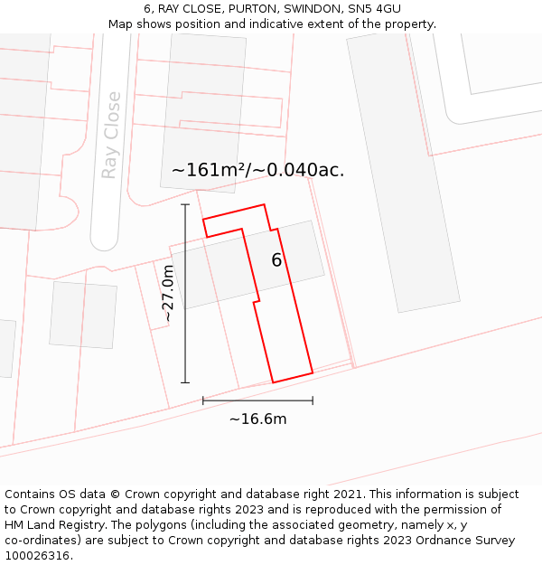 6, RAY CLOSE, PURTON, SWINDON, SN5 4GU: Plot and title map